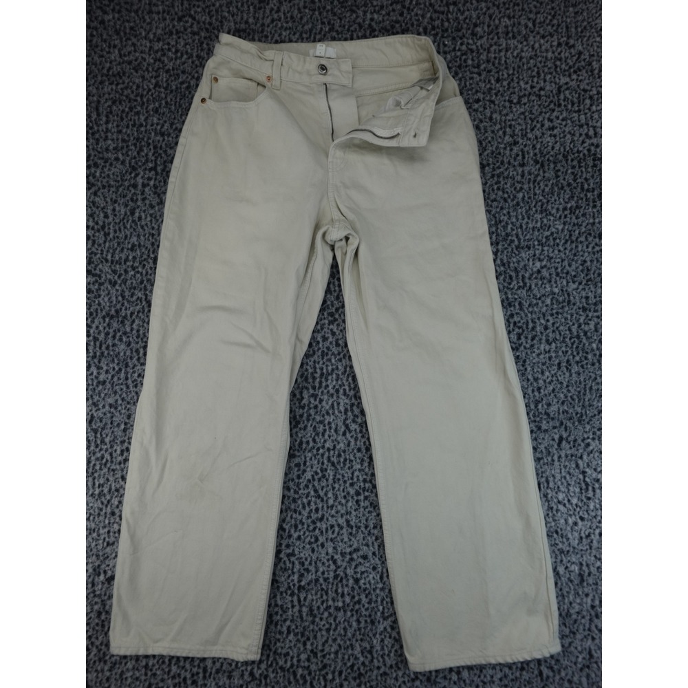 HM‎ Straight Leg Jeans Women 10 Off-White Good High Rise Denim Trousers